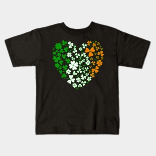 Ireland Lover and Fan Irish Flag Heart Shamrocks Kids T-Shirt